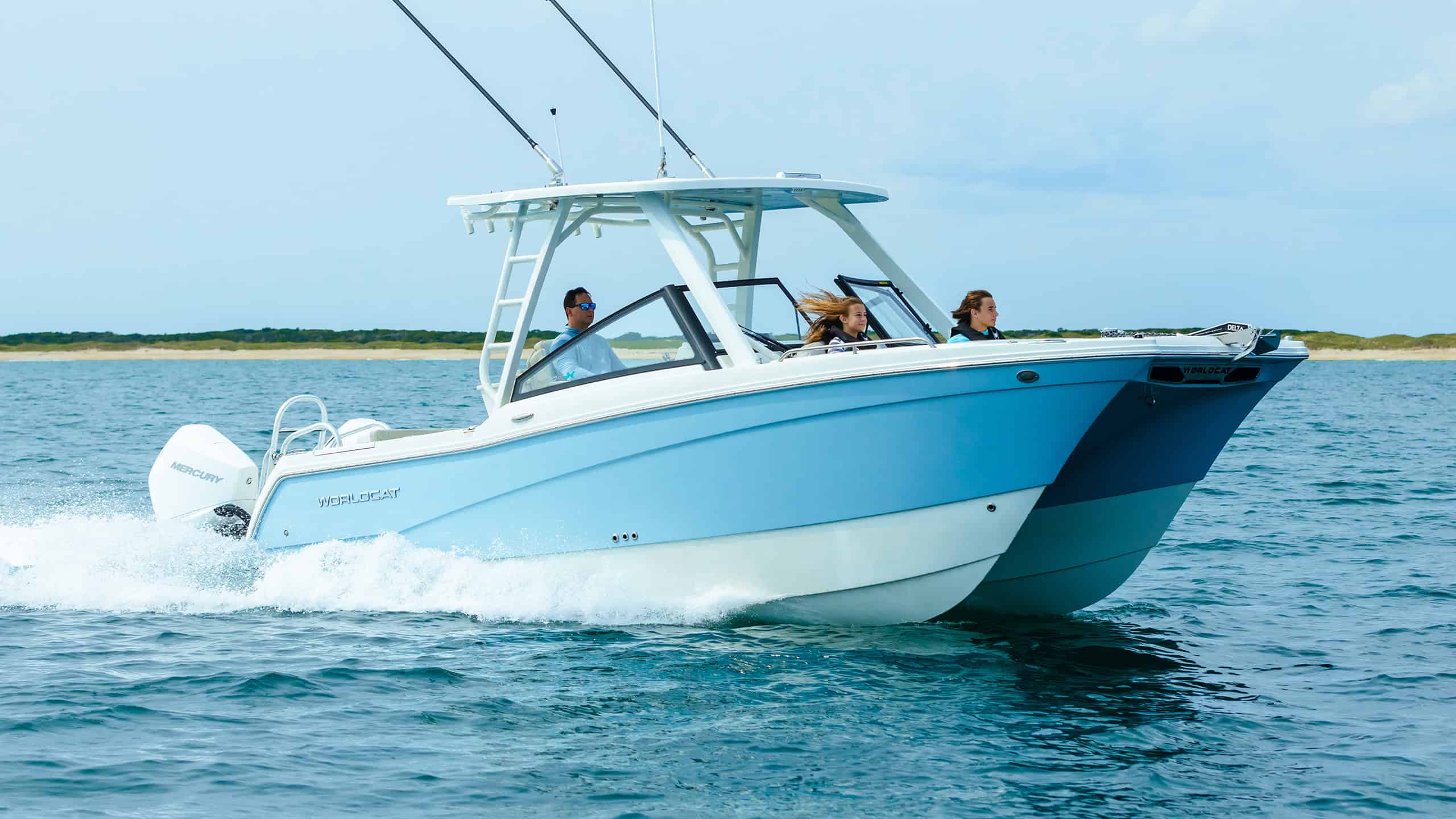 Side view of the 265DC on the water