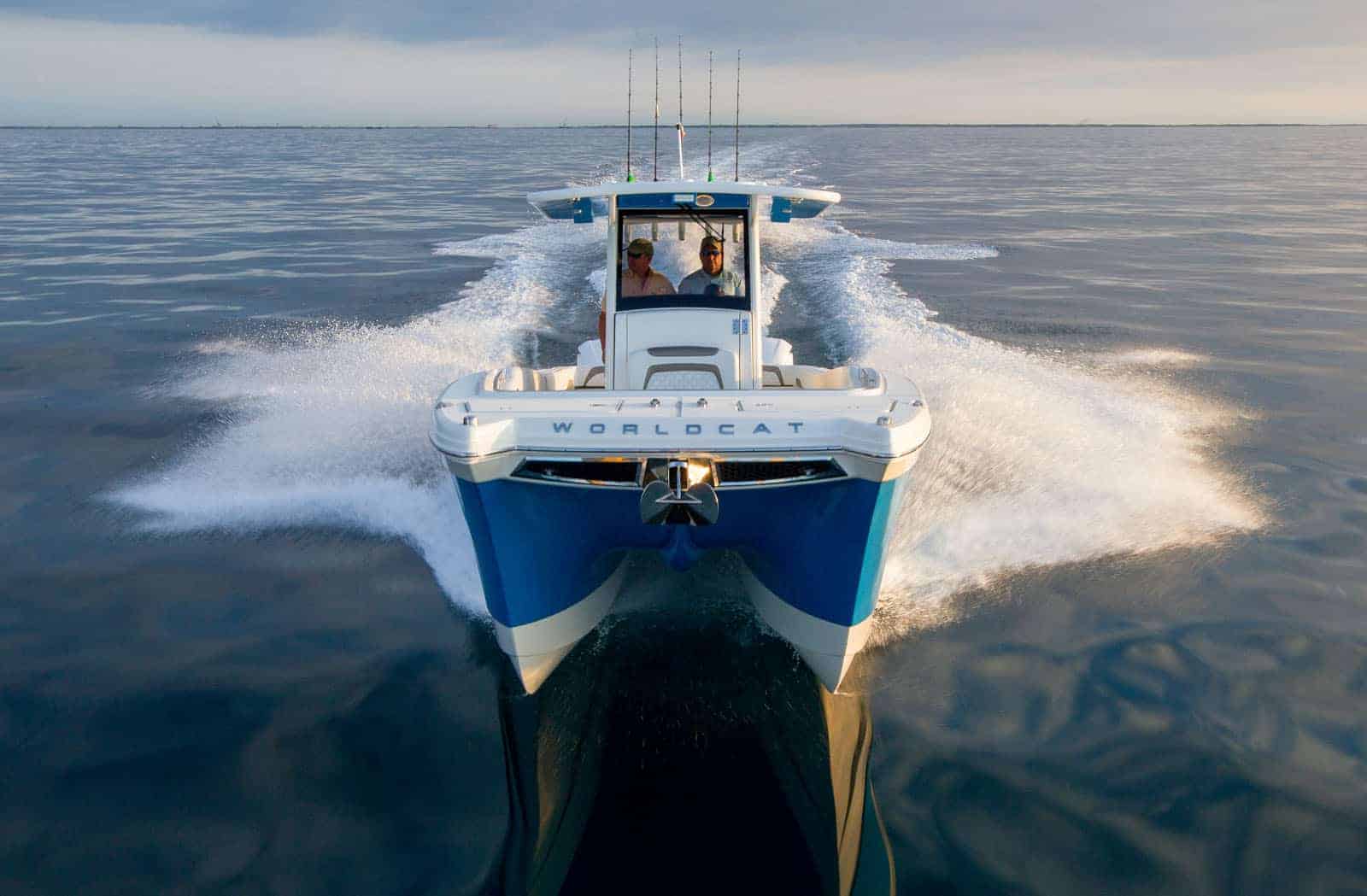 Head-on photography of a World Cat Boat